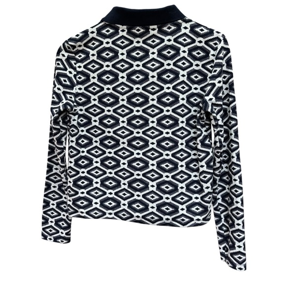 Zara Geometric Deep Navy Blue and White Women's Women’s Size L Long Sleeve Top - Picture 3 of 9